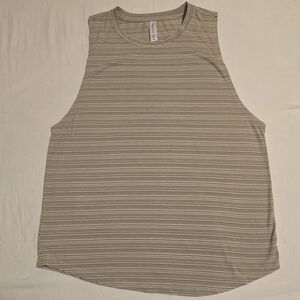 Athleta Striped Crewneck Tank Top - Olivr and White
